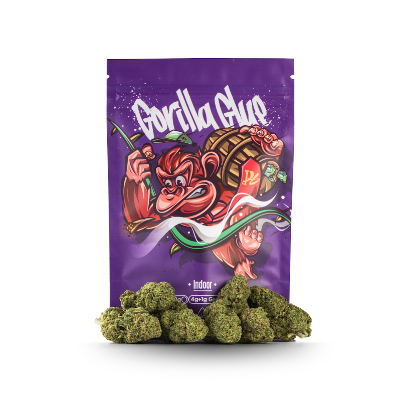 Imagen de la bolsa de packaing de los productos de CBD de Happy Flowers -Variedad CBD Gorilla Glue
