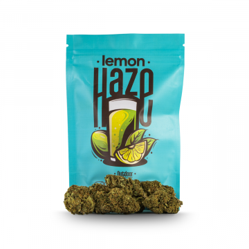 Imagen de la bolsa de packaing de los productos de CBD de Happy Flowers -Variedad CBD Lemon Haze