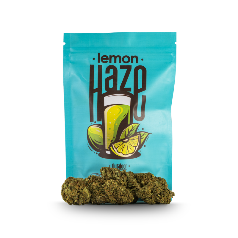 Imagen de la bolsa de packaing de los productos de CBD de Happy Flowers -Variedad CBD Lemon Haze