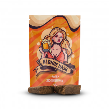 Imagen de la bolsa de packaing de los productos de CBD de Happy Flowers -Variedad hachís Blonde Hash